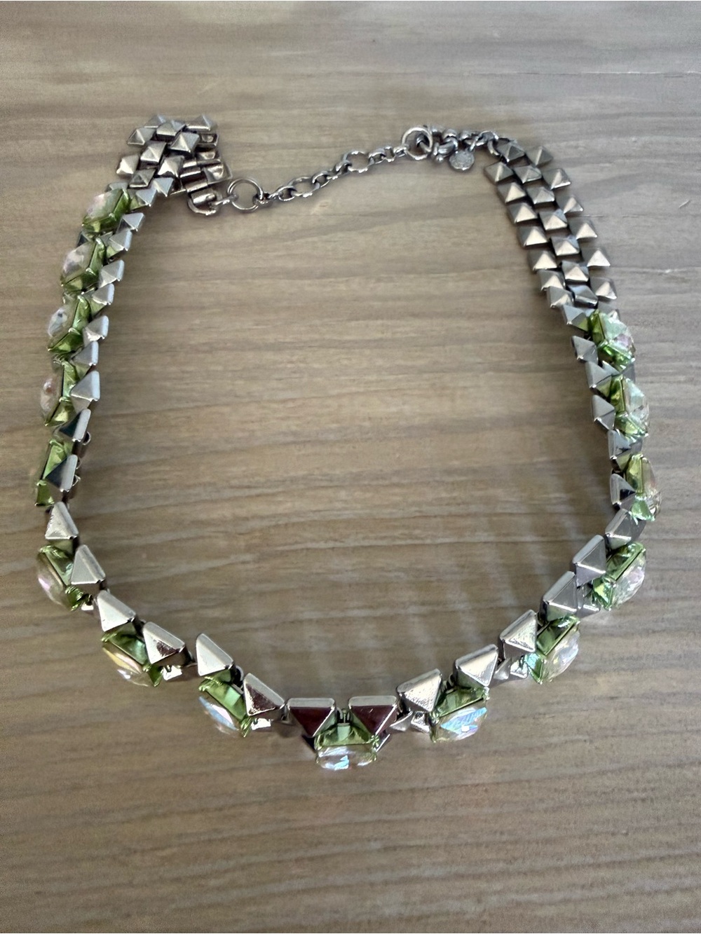 J. Crew Silver Necklace with Light Green Crystals